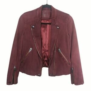 BLANK NYC | Burgundy Leather Suede Moto Biker Jacket Asymmetric Bomber Red XS